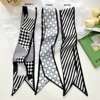 Fashion Skinny Silk Scarf for Women Plaid Hair Ribbons Headbands Bandana Female Bag Wrist Wrap Neckerchief Foulard Neck Ties 1