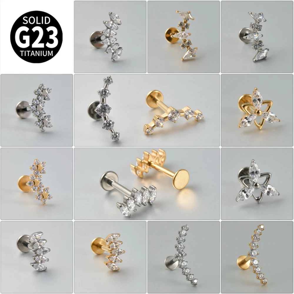 1pcs G23 솔리드 티타늄 CZ 말 눈 꽃 연골 귀걸이 스터드 16G 내부 스레..