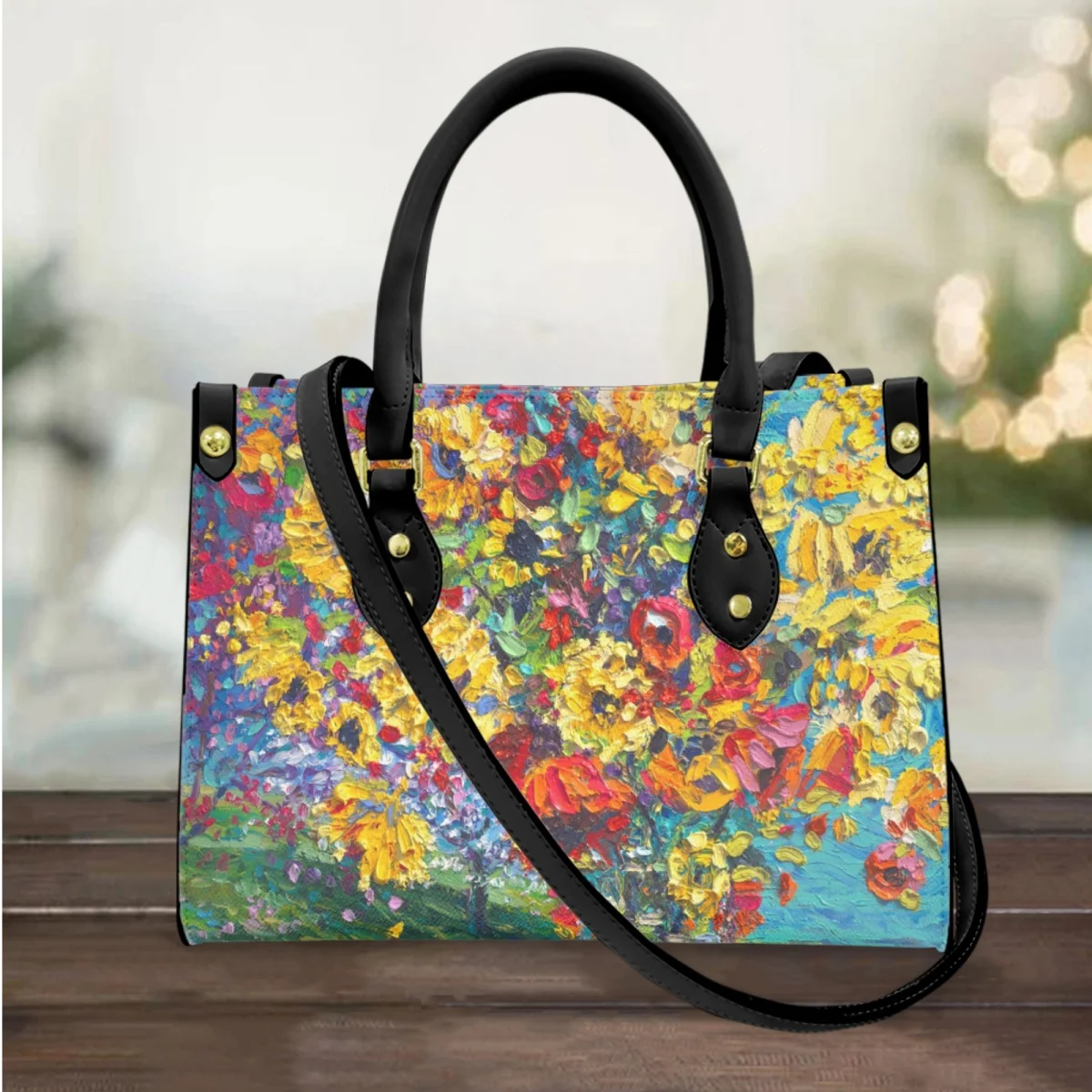 FORUDESIGNS Fashion Handbags For Teen Girls Chrysanthemum Floral Oil Painting Leather Top-handle Shoulder Bags Women Cross Body