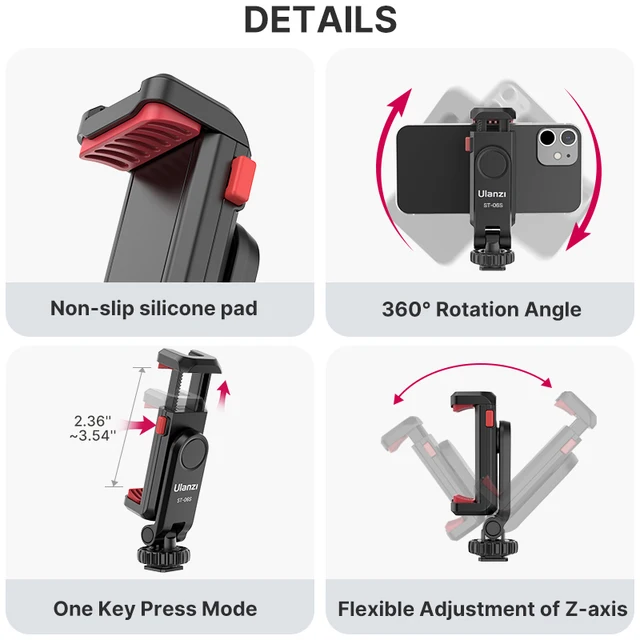 Ulanzi ST-06S 360° Universal Phone Clip Holder, Tripod Mount Adapter 4