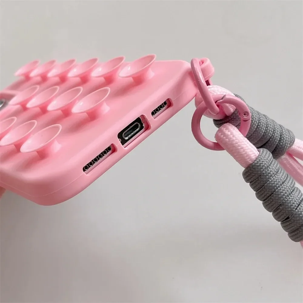 Charming Suction Cup Wrist Strap Case with Lanyard - Soft Liquid Silicone Solid Color Cover