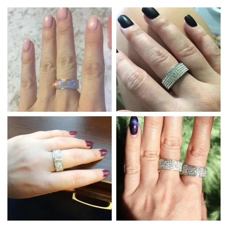 Womens Ring 8mm Vintage Retro Style Steel Ring For Women 5 Row Clear Crystal Jewelry Fashion Stainless Steel Engagement Wedding