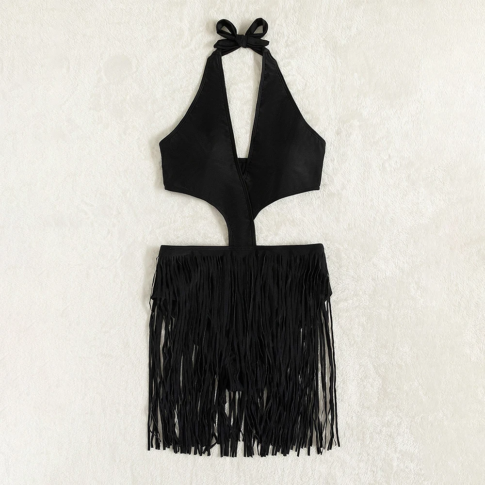 2022  Woman Swimsuit Summer Beach Dress One Pieces Tassel with Closed Back Sexy Swimwear Fringed Bikini Bodysuit Women's Suit