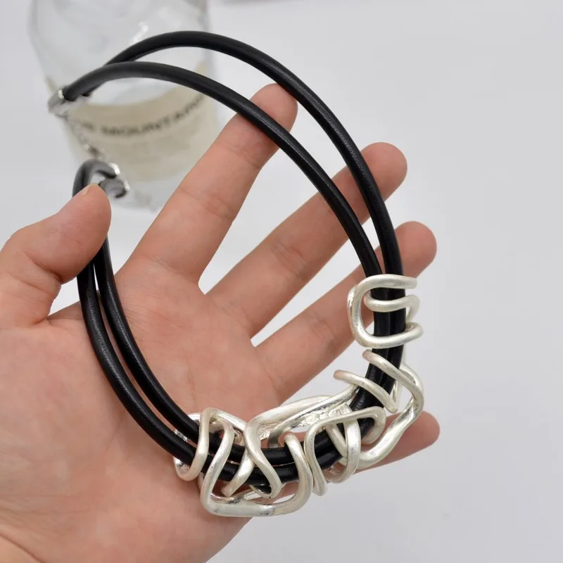 Gothic Punk Fashion Black Double Layer PU Leather Cord Irregular Designer Women's Necklace Collar Party Evening Women's Jewelry