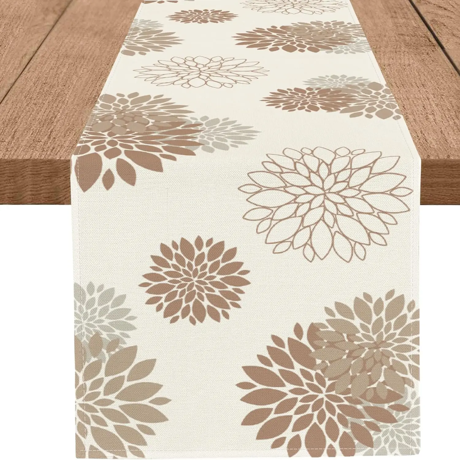 Blue Gray Dahlia Linen Table Runner - Farmhouse Style Holiday Decoration