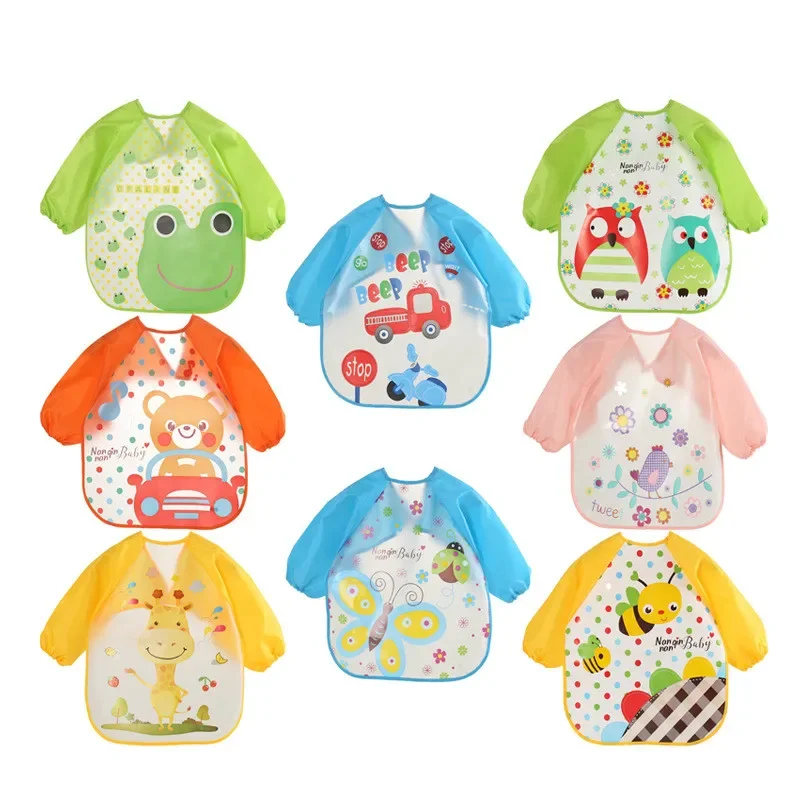 Cute Cartoon Animals Baby Bibs Waterproof Colorful Children Bib Full Sleeve Bibs Children Apron Long Sleeve Feeding Bibs