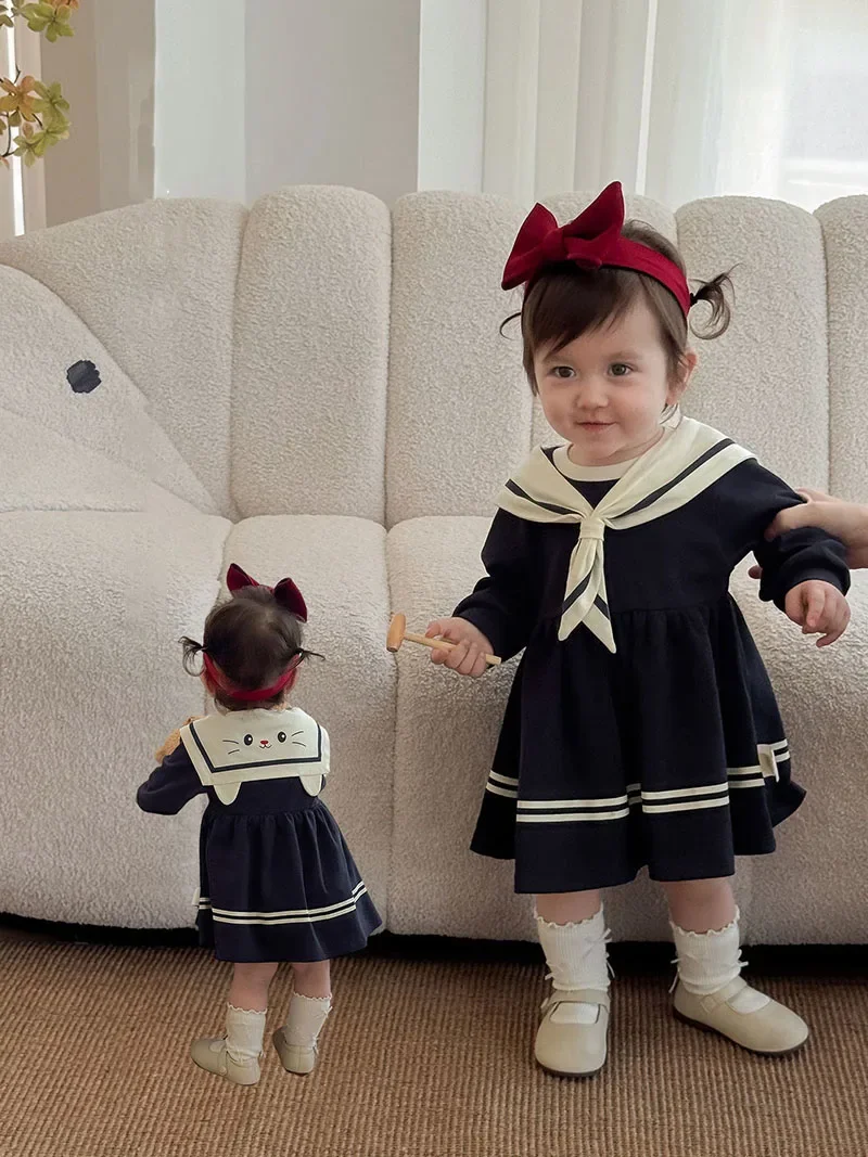 Navy Girls Princess Dress for Autumn