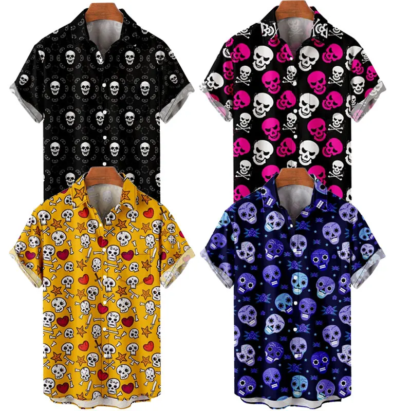 Men's Fashion Y2K Hombre T-Shirts Hawaiian Shirt Skull 3D Print Cozy Casual Short Sleeve Beach Oversized Clothes 0