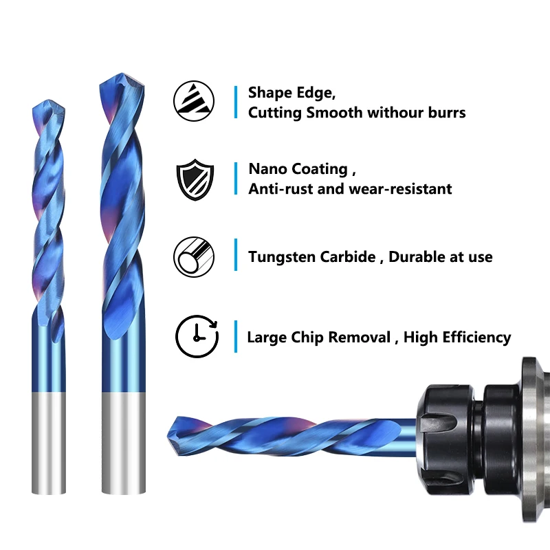 2-Pack 1/8" Solid Carbide Drill Bits – Flat Bottom Blue Nano Coated Bits For Hardened Steel & Metal