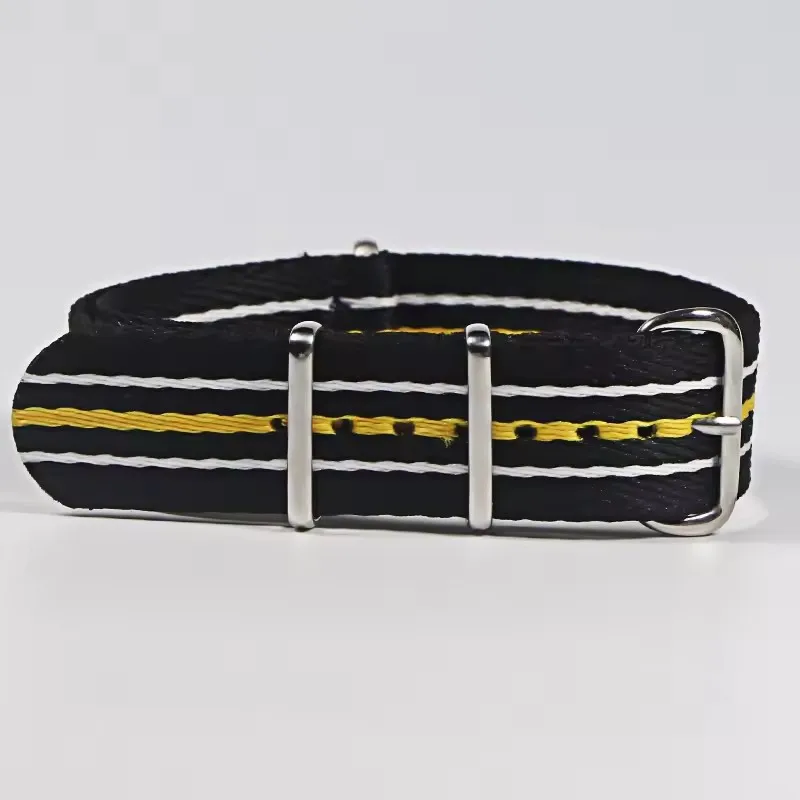 Black Nylon Army Sports Watch Band - Durable Fabric Strap with Belt Buckle