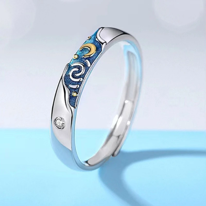 2xMatching Promise Unique Finger Rings Romantics VanGogh Starry Couple Engagement Rings Friendship Jewelry Women 97QE 4