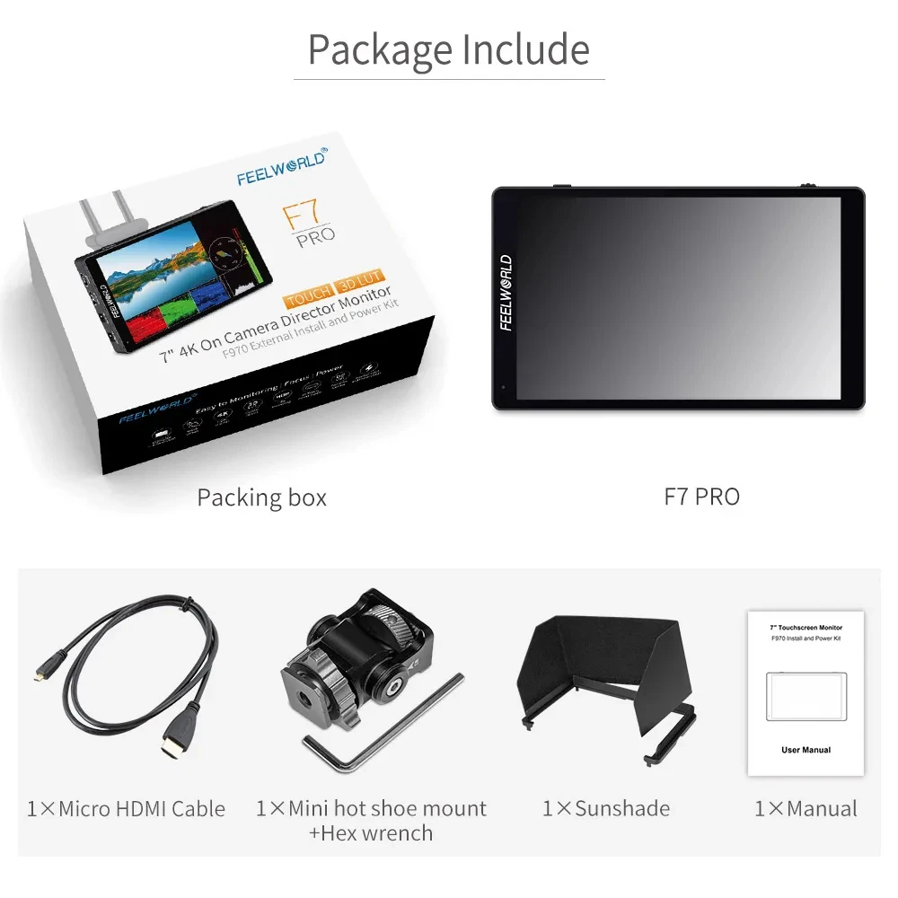 7-дюймовый IPS-монитор FEELWORLD F7 PRO с сенсорным экраном, HDMI, 4K, 60 Гц, 3D, LUT, 1920x120, 0 IPS (art.: 3920c4cd9c958) - 3920c4cd9c958
