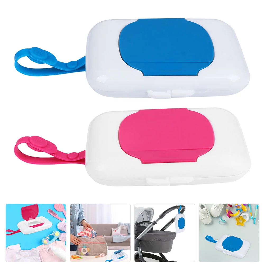 

2 Pcs Wipe Box Portable Baby Wipes Dispensers Case Tissue Diapers Carry Travel Silica Gel