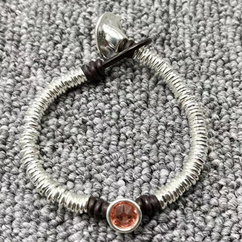 

European and American Fashion Fashion Electroplated 925 Silver Round Pink Crystal Bracelet Niche Jewelry Gift