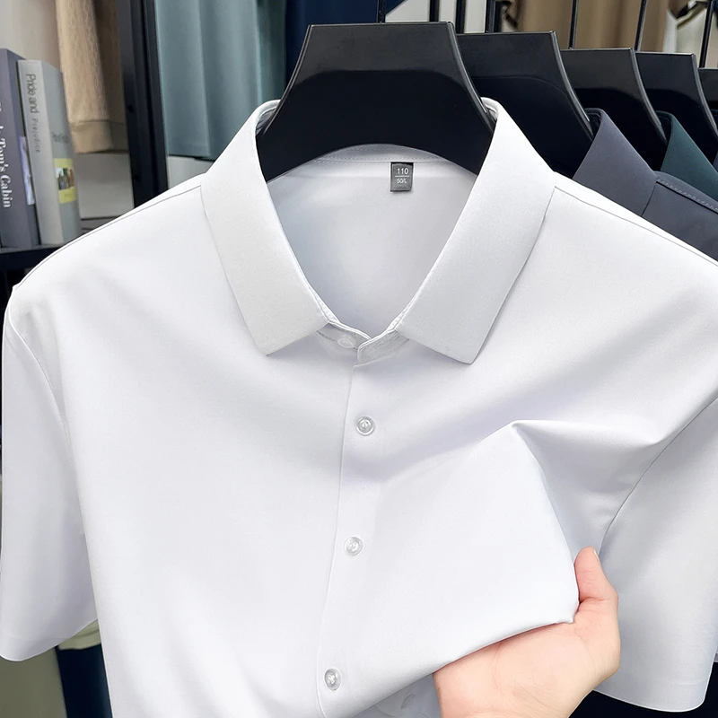 Mens Summer Business Short Sleeved Shirt Seamless Construction High Stretch Easy Care for AllDay Comfort