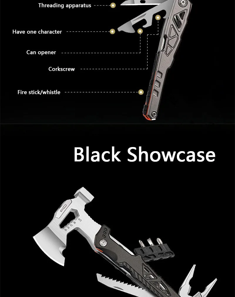 Description Picture 5 of itemMultifunctional outdoor hammer pliers axe hammer folding hammer window breaking escape hammer outdoor camping portable