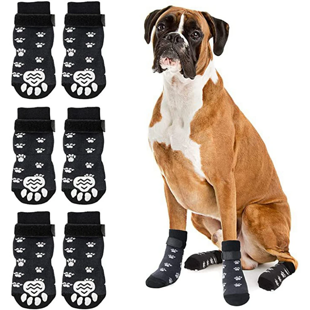 Title 8, 4Pcs Winter Warm Dog Socks Adjustable Anti Slip...