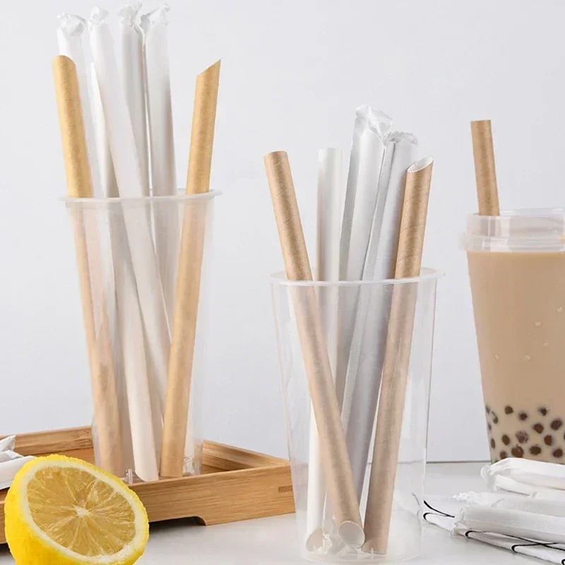 Food Grade Paper Drinking Straws 100 Pcs Disposable Eco-Friendly Bubble Tea Straws for Drinks Degradable Bar Kitchen Tools