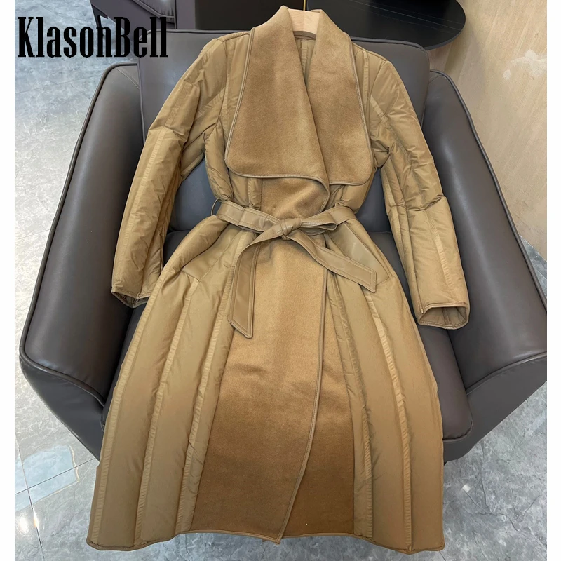 

9.26 KlasonBell Temperament Spliced Long Sleeve With Belt Mid Length Down Coat Women