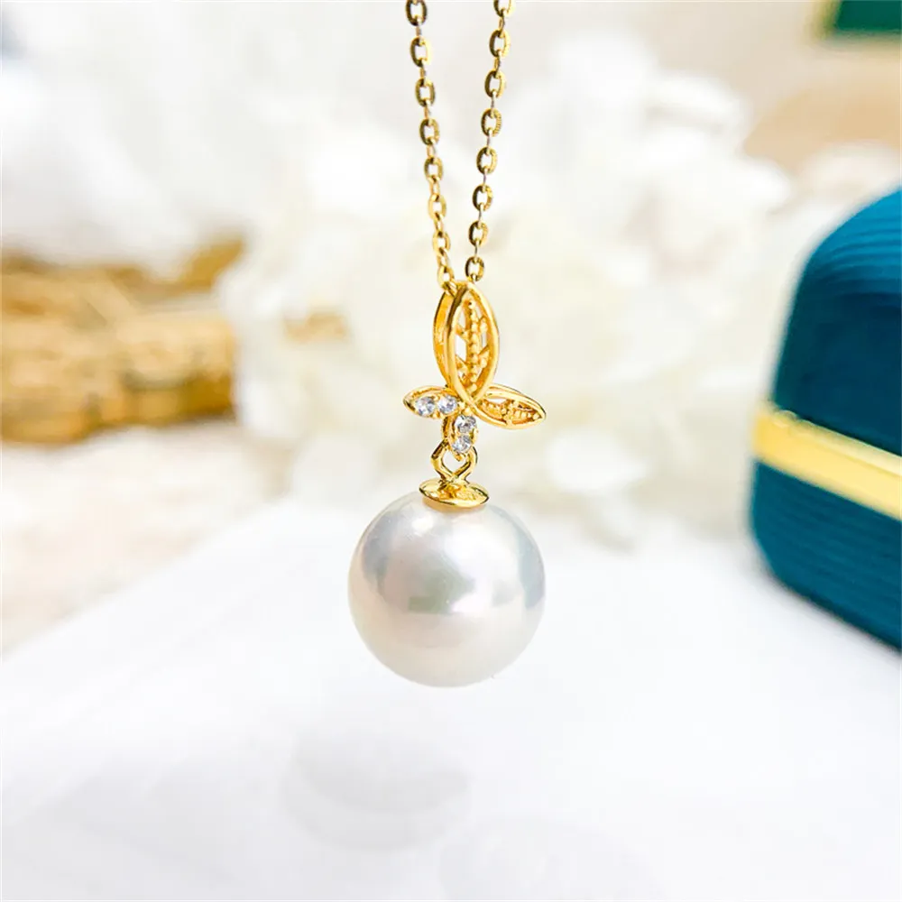 

DIY pearl accessories S925 sterling silver pendant with empty holder K gold silver necklace pendant with 8-13mm beads