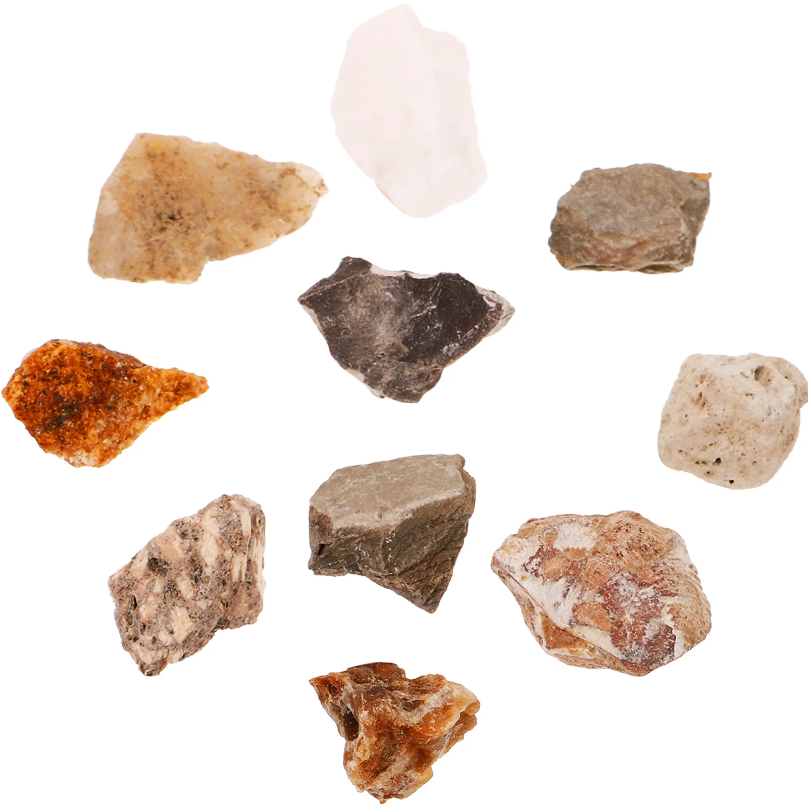 10개 천연석 표본 광물 암석 컬렉션 불규칙한 돌 장식품 책상 장식 가정 사무실용