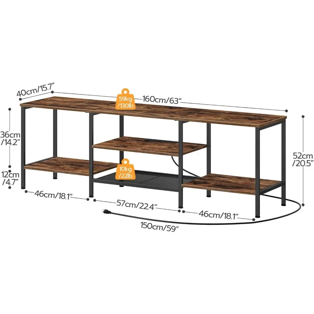 New2025-TV Stand with Power Outlets to 75 Inches, TV Console Table with Open Storage Shelves Cabinet, Industrial Media Entertain