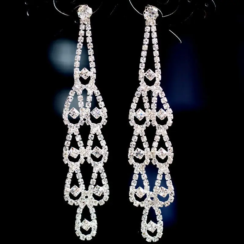 New trendy clip on earrings Korean bride rhinestone tassel earrings retro female earrings ear