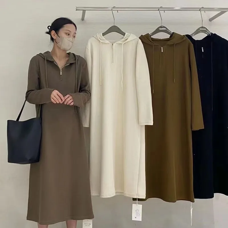 

Plus Size L-5XL Gravida Hoodies Pregnant Woman Sweater Dresses Long Above-Ankle Autumn Winter Maternity Loose Clothes