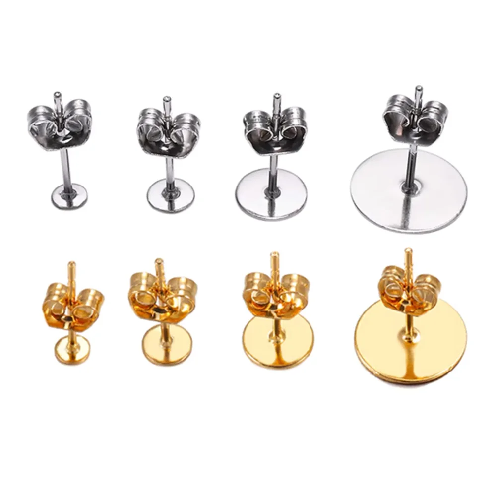 20/100pcs 3-12mm Stainless Steel Blank Post Earring Studs Base Pins Earring Plug Findings Ear Back for DIY Jewelry Making