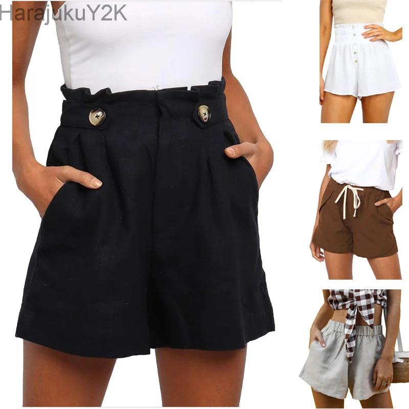 

New Women's Shorts Wild Casual High Waist Loose Cotton Linen Wide Leg Shorts Feminino Mujer Jeans Bermuda Sexy Spodenki