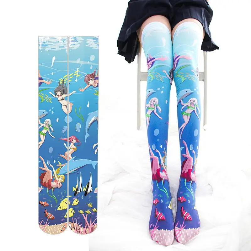 

Japanese Anime Two-dimensional Girl Print Stockings Fashion Cute Kawaii Sexy Thigh High Tube Stockings For Women Spring Summer