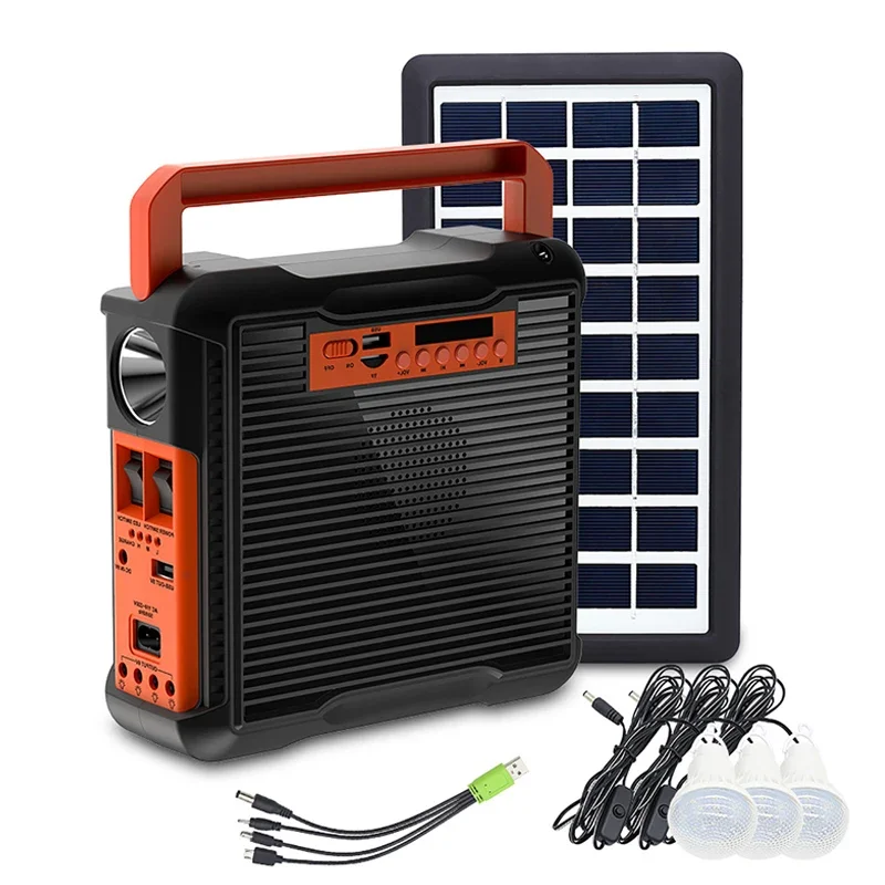 Portable Solar Light USB Charger Home FM Radio Solar Panel Power Generator Kit with 3 LED Bulb Emergency Outdoor Camping Light