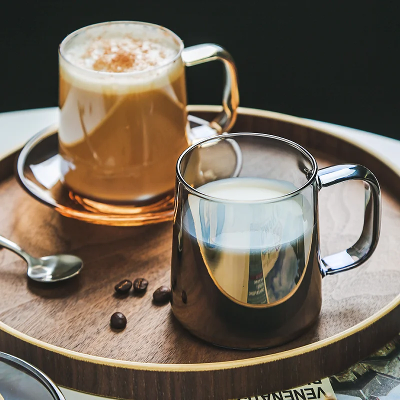 

Набор из бокала и блюдце для напитков, воды, молока, завтрака, овсяной муки, скандинавских цветов, сока для кофе светильник, роскошные парные, с защитой от горячего воздуха