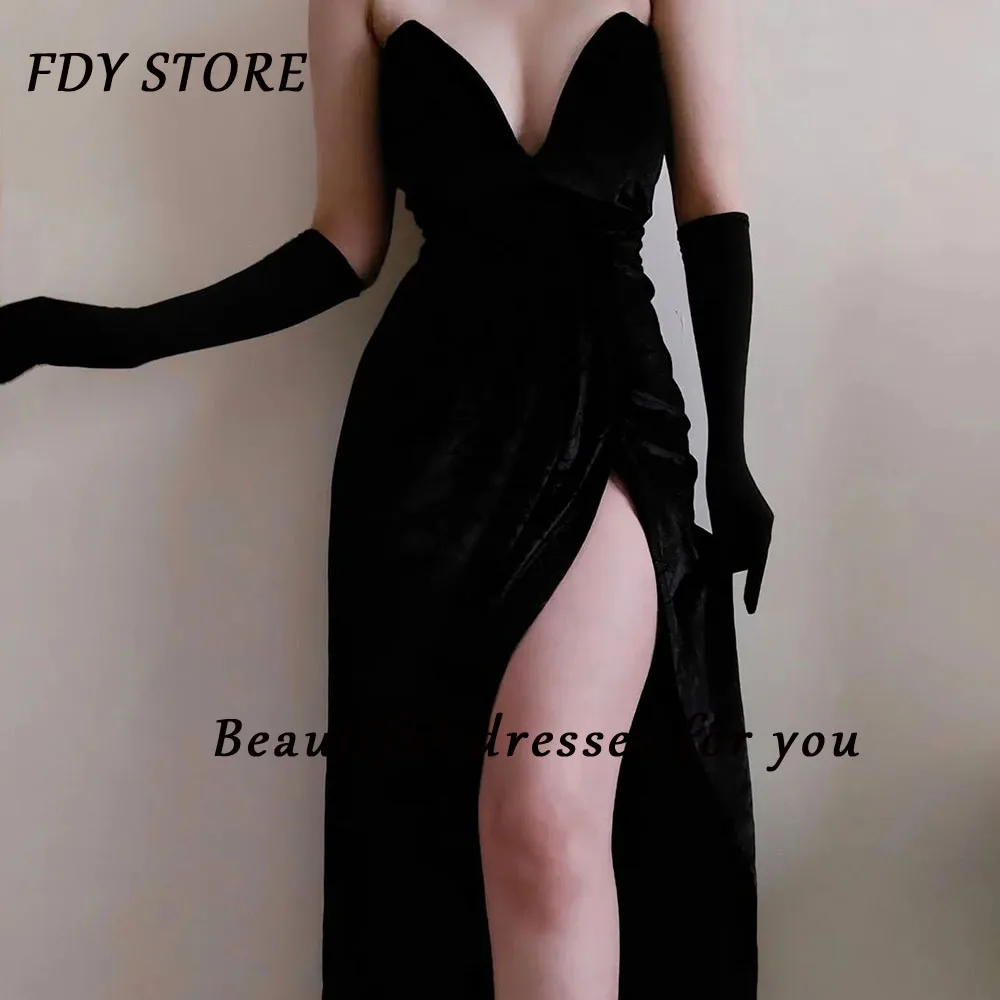 

FDY Store Cocktail Strapless Sheath Court Train Spilt Fork Evenning Prom Ball-gown Dress Formal Occasion Party for Women