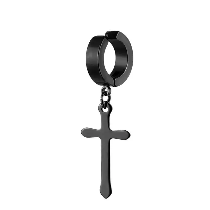 Punk Fake Mens Earrings Black Stainless Steel Jewelry Ear Clip for Women Men Stainless Steel earring