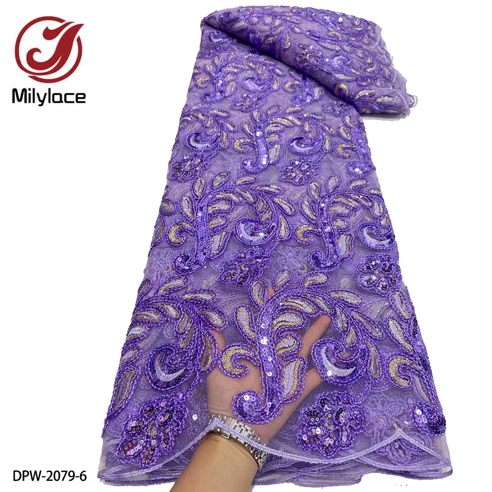 

Hot Sale African Lace Frabric High Quality French Lace Sequins Embroidered Lace Fabric for Wedding Dress DPW-2079