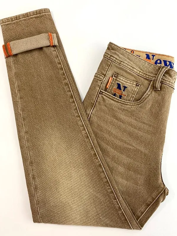 Casual Men's Jeans Summer Khaki Small Straight Leg Elastic Slim Fit Pants Faion Urban Sle Long Trousers Stone Waed