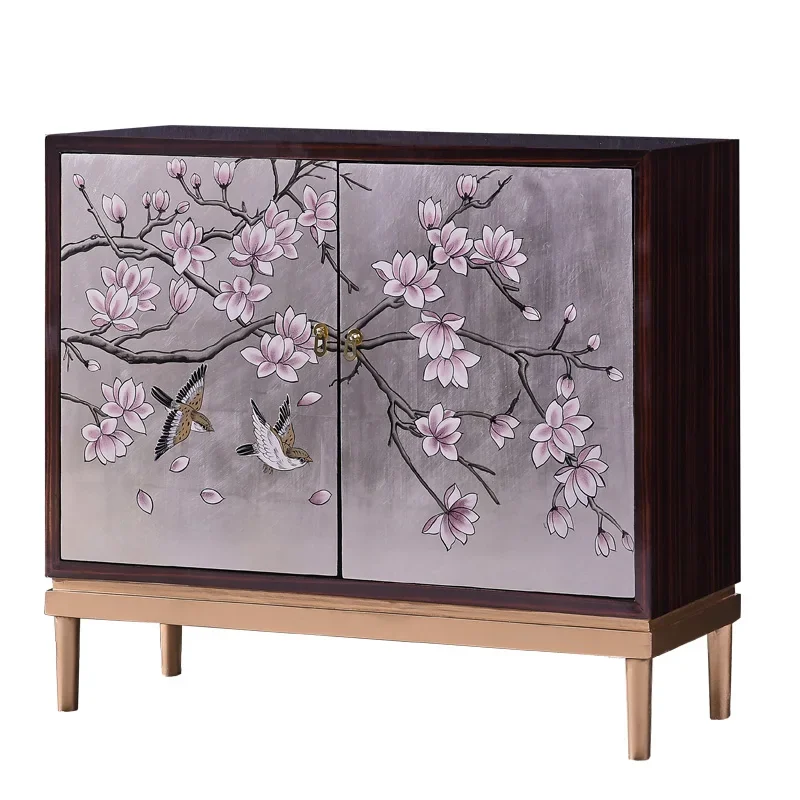 

New Chinese style foyer cabinet, piano paint, hand drawn partition cabinet, luxurious ebony shoe cabinet
