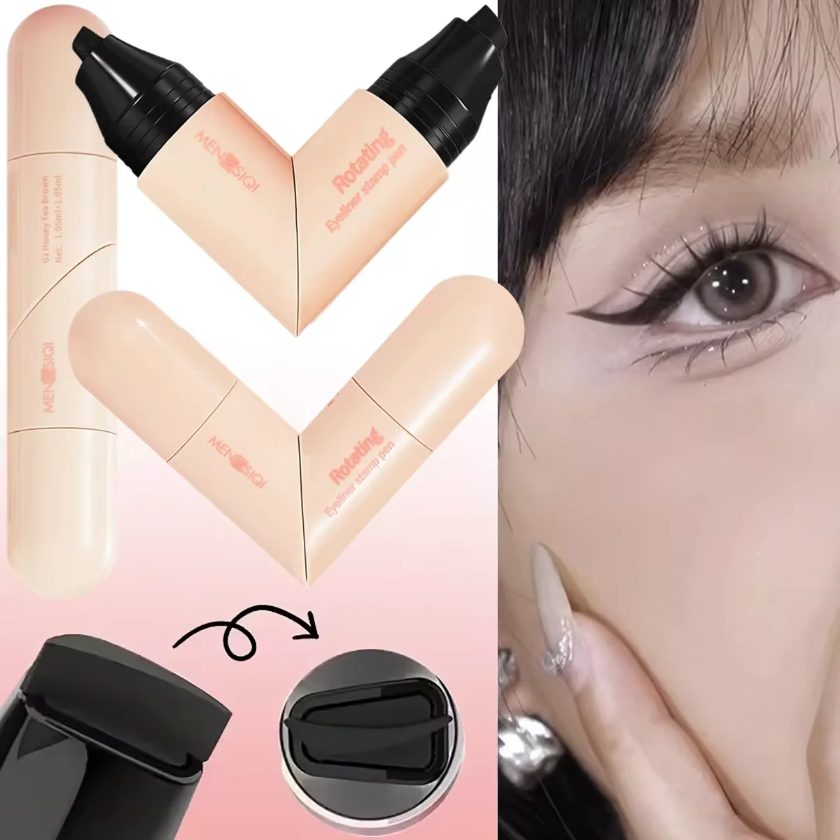 2 in 1 회전식 아이라이너 스탬프 부드럽고 워터프루프, 오래 지속되는 번짐 방..