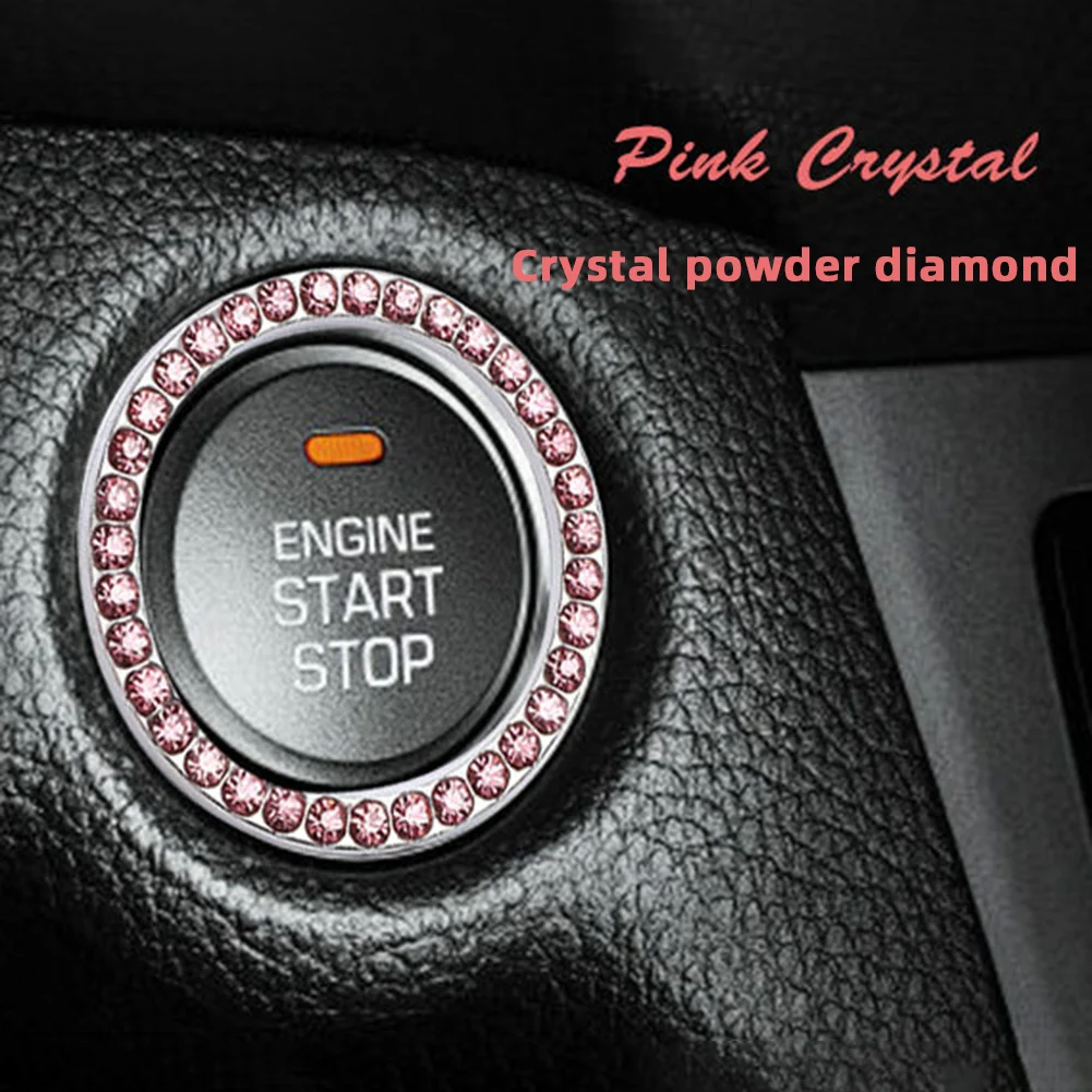 Car Start Stop Ignition Push Button Decor Rings Rhinestone Ignition Key Rings Sticker Rings Auto Car Accessories