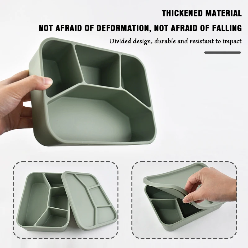 1PC Food Grade Silicone Bento Boxes With Partition Lunch Container Leak-Proof Food Storage BPA-Free Support Dishwasher&Microwave