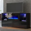 68" Fireplace TV Stand with 40" Fireplace, Modern High Gloss Fireplace Entertainment Center with LED Lights for TVs up to 78" 1