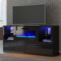 68" Fireplace TV Stand with 40" Fireplace, Modern High Gloss Fireplace Entertainment Center with LED Lights for TVs up to 78" 1