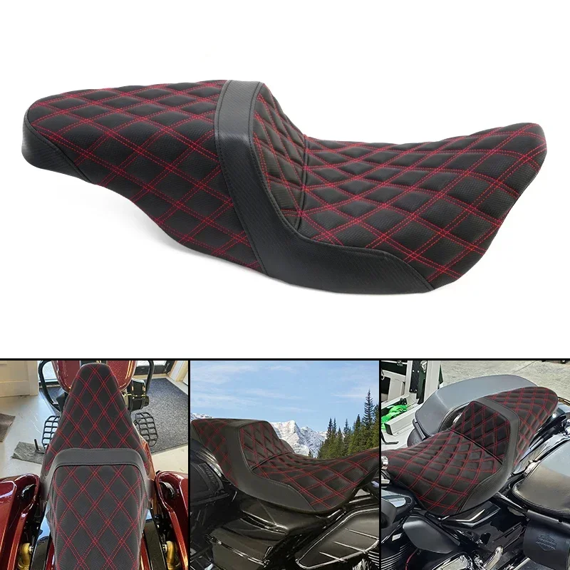 Asiento Para Conductor Y Pasajero Harley Touring Road Glide 09-23, Negro Con Costuras Rojas
