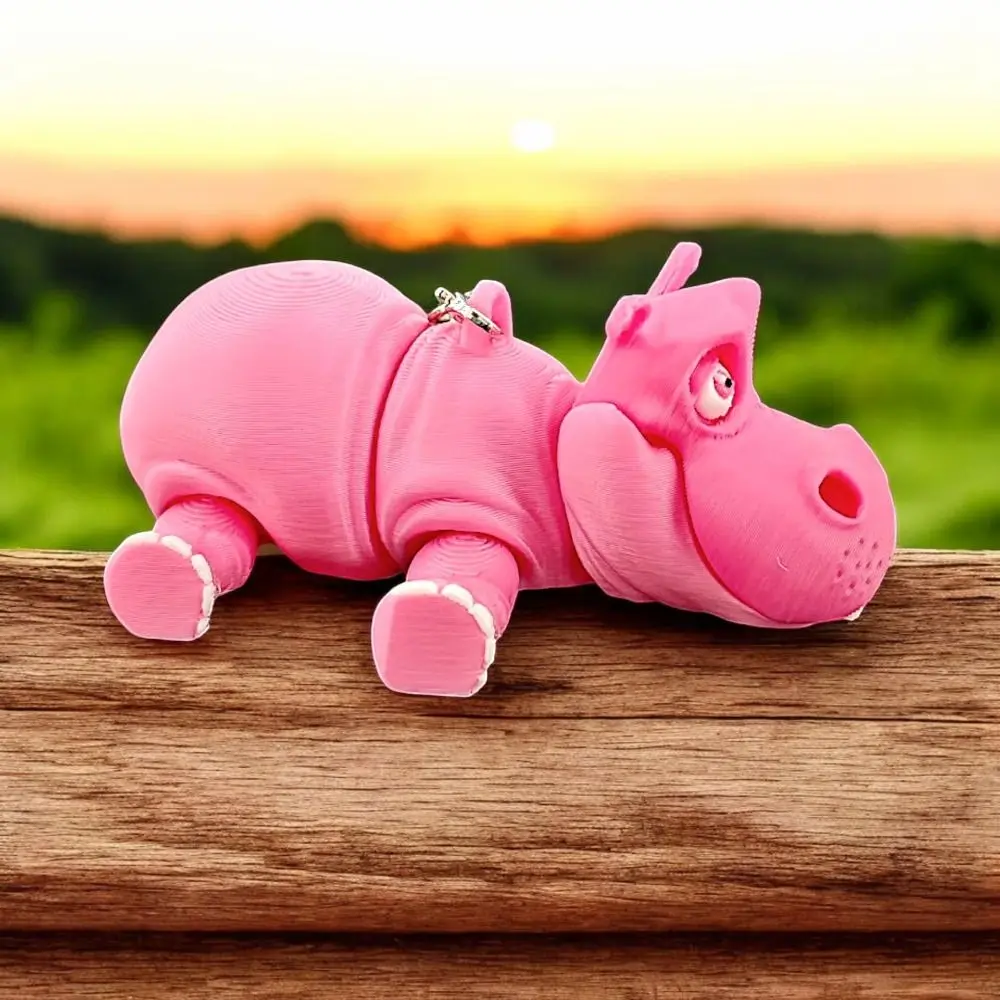 PLA Pink Hippopotamus Keychain Multi-jointed Animal Crafts 3D Printed Animals Figurine Solid Color Model