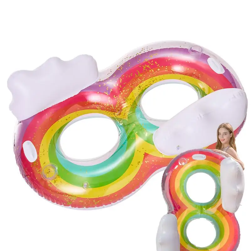 

Inflatable Swimming Ring Rainbow Multifunctional Swimming Ring Thickened Swimming Aids For Summer Glitter Swim Floats For Family