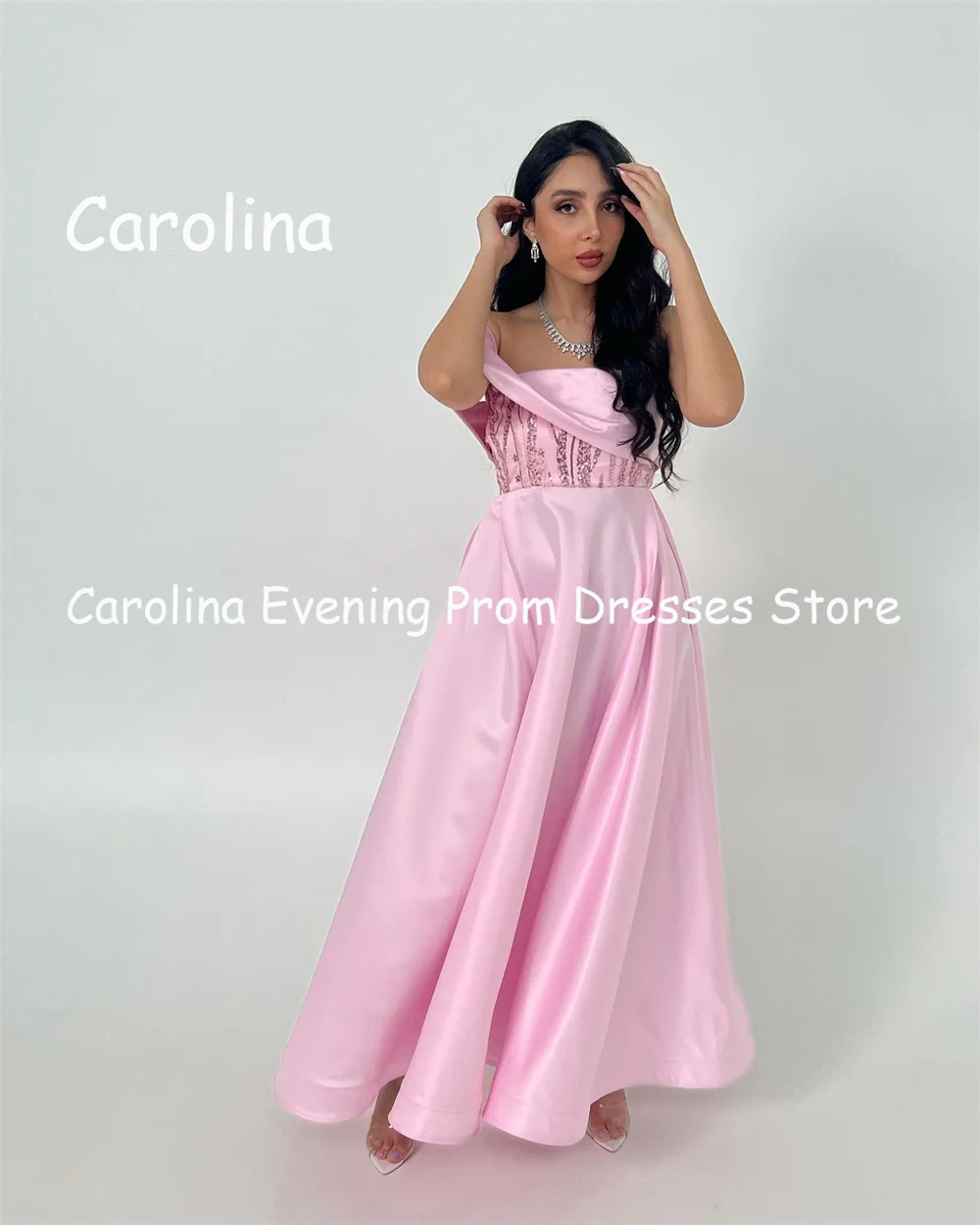 

Carolina Satin A-line One-shoulder Ruffle Ankle-length Prom Gown luxury Evening Formal Elegant Pretty Party Dress for Women 2023