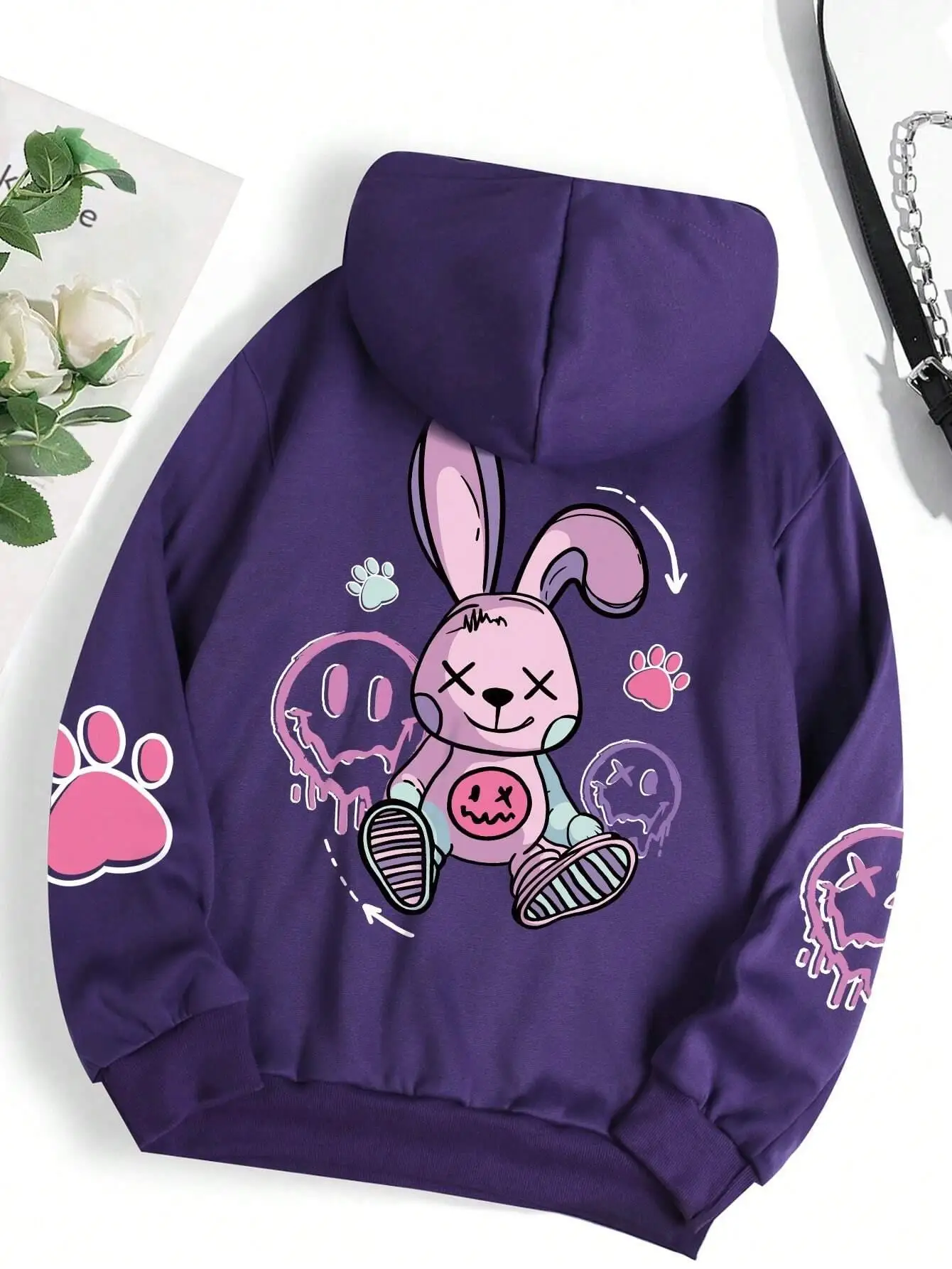 thumbnail image 1 of Sudadera con capucha para mujer, suéter holgado de gran tamaño con estampado informal de Hip Hop, ropa de lana cálida para otoño, novedad, 1 of 1