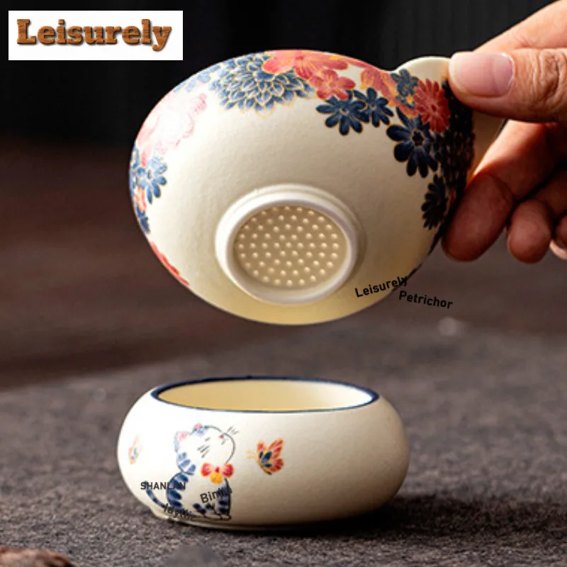 Mineral Rocks White Little Cat Tea Separator Infusor Antique Tea Strainer Dispenser Tea Brewing Tea Filter Chinese Tea Set Gift