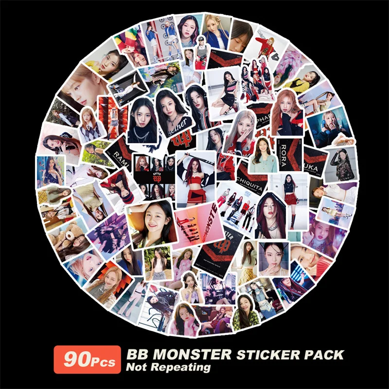 

Наклейки KPOP 90 шт., дебютный альбом BBMONSTER, наклейки в виде маленького монстра, ПВХ наклейки AHYEON RAM RORA PHARITA CHIQUITA